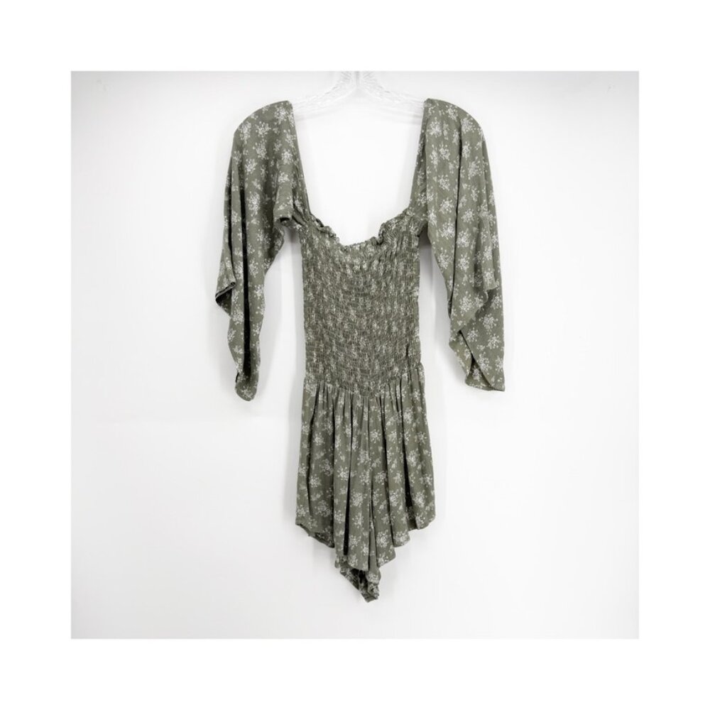 Blue Life by Planet Blue Sage Green Floral Smocked Romper XS - Picture 2 of 6